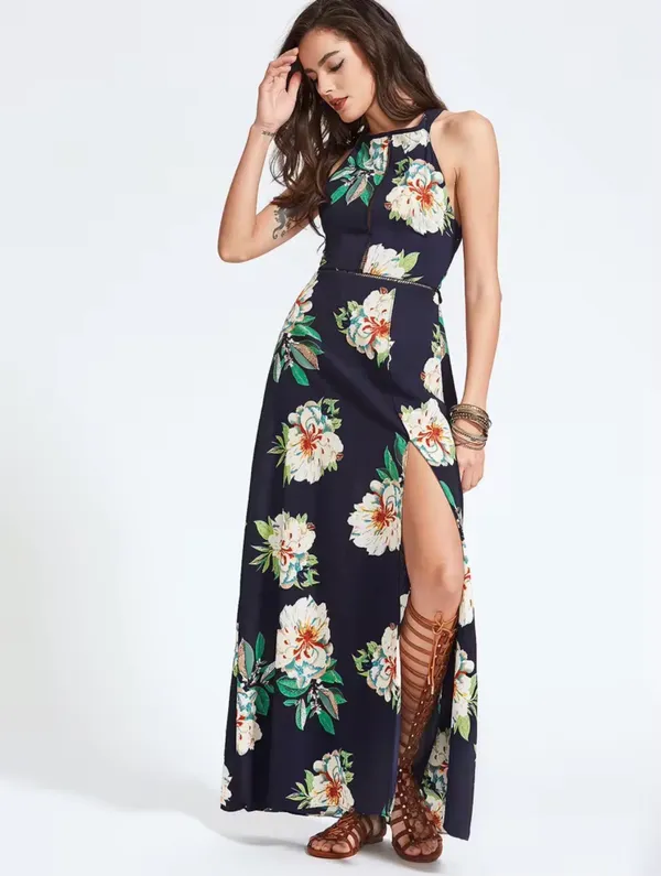 NLW high neck open back floral slit maxi dress - Image 14