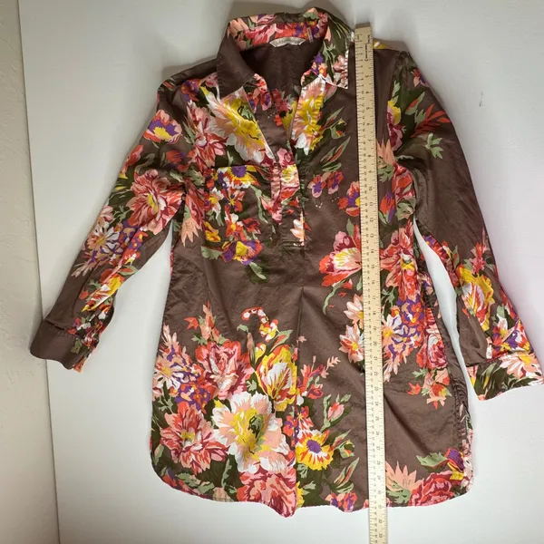Soft Surroundings Floral Tunic Top Size S/M Long Sleeve Boho‎ Artsy Cottage Fall - Image 9