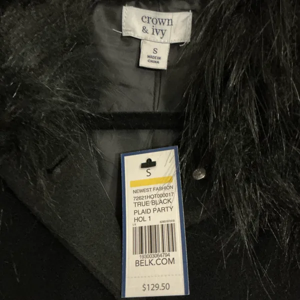 Crown & Ivy Black Faux Fur Collar Cape Coat Size S - Image 9