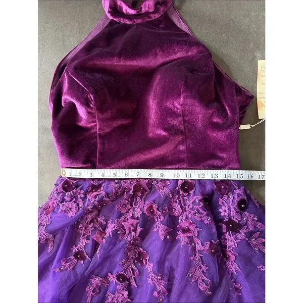 Women’s Velvet Halter Purple Party Dress Floral Tulle Skirt Size M NWT - Image 10