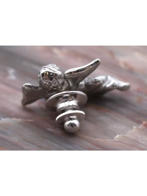 Vintage Silver Cherub Angel Lapel Hat Pin Brooch 1" Guardian Angel Gift Avon - Image 3