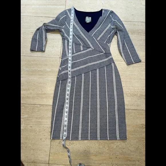 Maeve Anthropologie Dark Blue & White Striped Faux Wrap Dress,‎ Size XS - Image 5