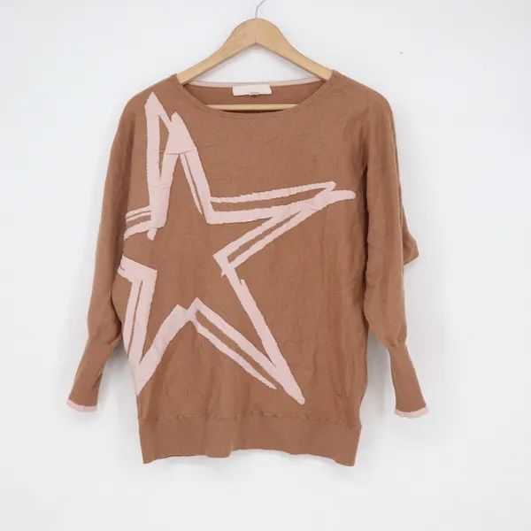 Banana Republic Womens Brown Pink Star Intarsia Knit Dolman Sleeve Sweater 1X - Image 2