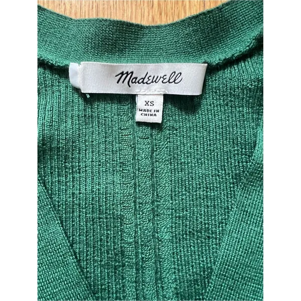 Madewell Merino Wool-Silk Blend Cardigan Sweater Mallard Green Size XS - Image 5