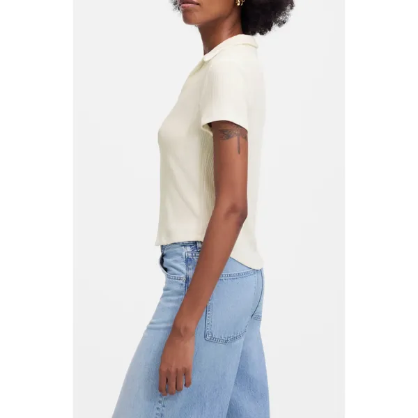 Madewell Ribbed V Neck Polo Tee Top Stretch Lyocell Lighthouse Ivory Slim S NWT - Image 3