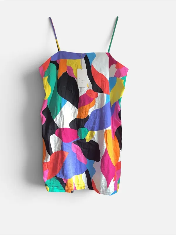 A New Day Linen-Blend Dress Womens L .Colorful Abstract Mini Shift Mod Artsy - Image 4