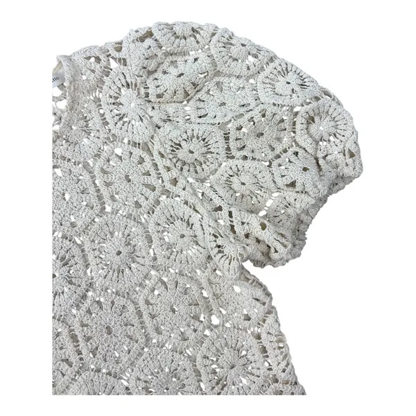 Idem Ditto Cream Cotton Boho Blouse Small Puff Sleeve Stiff Statement‎ Top - Image 3