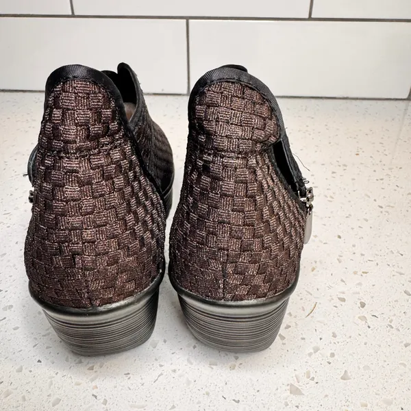 Bernie Mev Zig Zag Woven Wedge Ankle Bootie‎ Bronze Metallic Black 38 or 7 - Image 4
