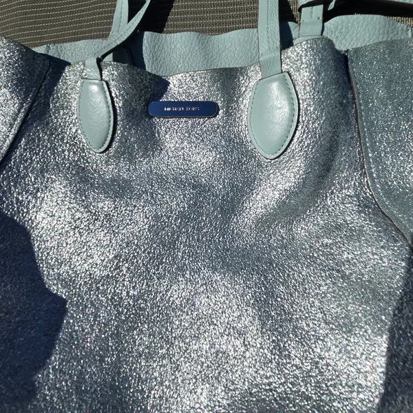 Michael Kors Light Blue/Silver Leather Tote Damaged Handles - Image 13