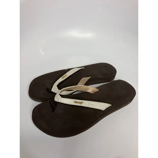 Reef Flip Flops Women 11 Brown Excellent Metallic Snakeskin Cushion Sandals - Image 4