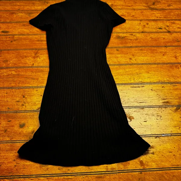 HM Divided Womens‎ Black Ribbed Knit Polo Mini Dress Short Sleeve V-Neck Size M - Image 4