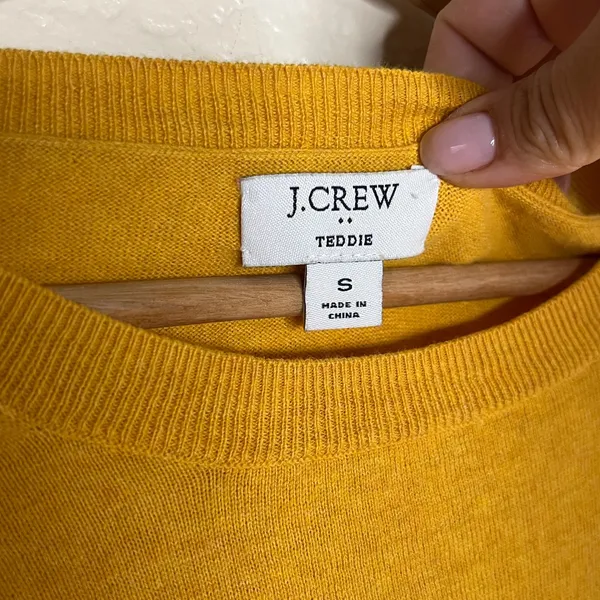 J. Crew Cotton Teddie Sweater Mustard Yellow Crewneck L1561 Womens Small - Image 2