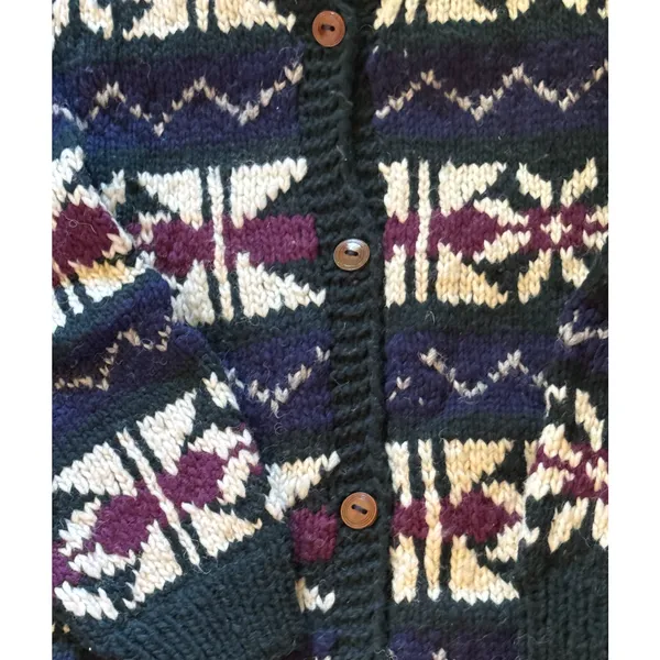Artesanias ISHKA 100% Wool Cardigan One Size Medium Fair Isla Ecuador Made Boho - Image 7