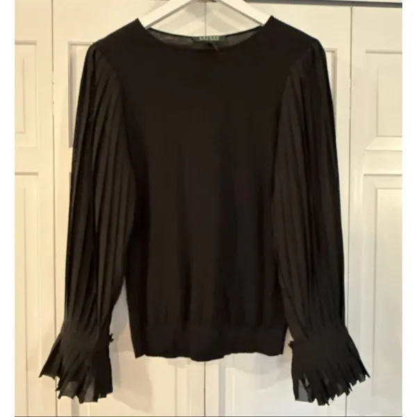 Lauren Ralph Lauren black elegant georgette sleeve sweater top small - Image 3