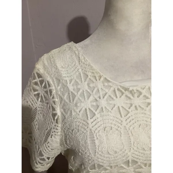 Lulu’s Love You For Eternity Off White Floral Lace Shift Short Sleeve Mini Dress - Image 5