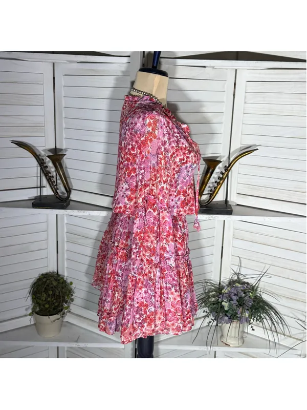 Misa Los Angeles chiffon babydoll floral mini dress Angel sleeves boho Fairy XS - Image 4