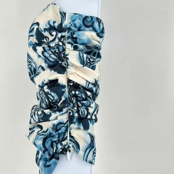 NWT Zara XS Floral Printed Ruched Cami‎ Tank Top Y2K Inspired THE OC White Blue - Image 6