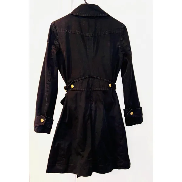 Marc by Marc Jacobs Black Double-breasted Knee-length Gold Buttons Trenchcoat w/belt XS - Image 3