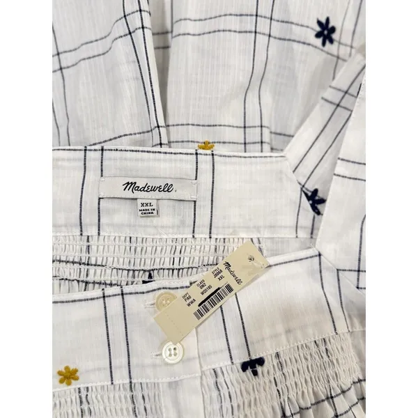 NWT Madewell Womens Top White Embroidered Windowpane Square Neck Button Down 2XL - Image 5