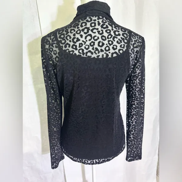 Rock & Republic Black Animal Print Sheer Blouse - Image 2
