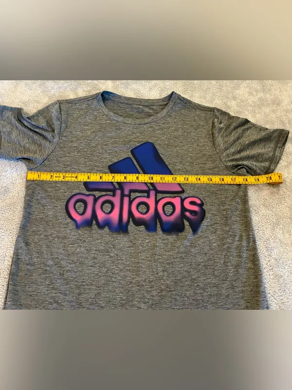 Women’s adidas Gray Short Sleeve Tee with Blue and Purple Gradient Logo Size S - Image 5