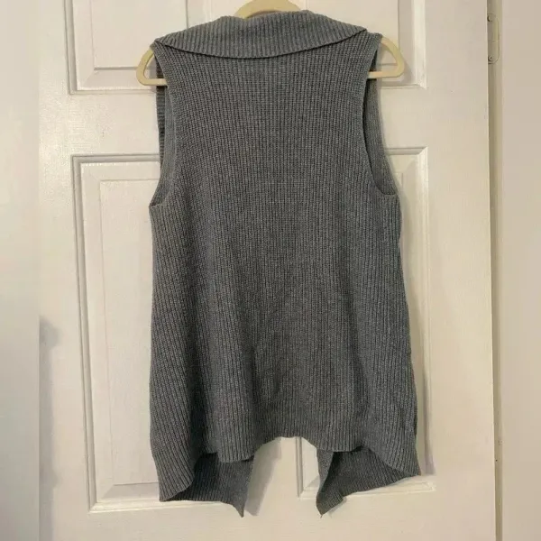 Womens‎ Grey Asymmetrical Sleeveless Open Tunic Sweater Cardigan Pockets - Image 2