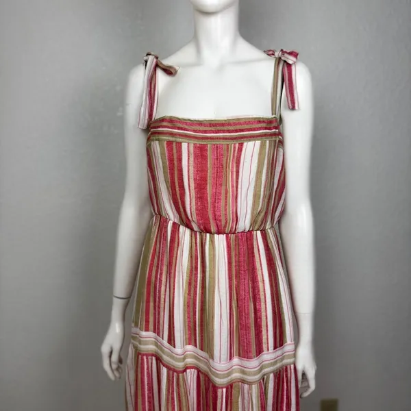 Unbranded Cotton Blend Striped Maxi Dress in Red/White and Green J-8 - Image 4