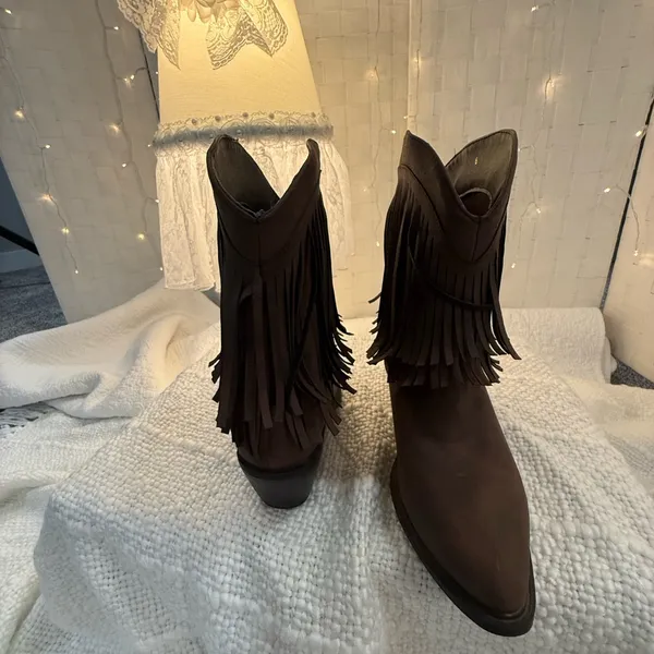 Roper Dark Brown Fringe Ankle Boots Size 6 - Image 4