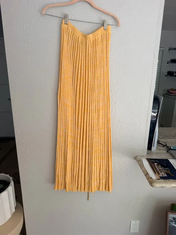 Christopher Esber orange yellow high slit accordion knit midi skirt S - Image 17
