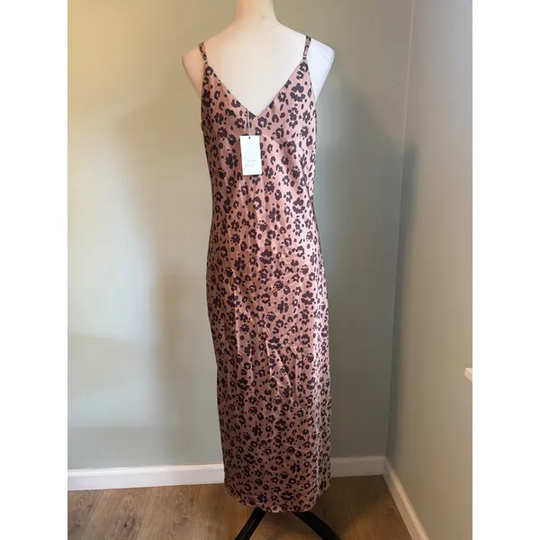 A New Day Leopard Print Satin Slip Dress Brown Tan Animal Midi Maxi NWT Large Y2K boho dai - Image 5