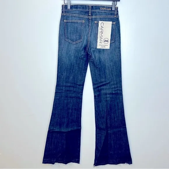 Carmar Flare Jordan Stretch Mid Rise Dark Wash Button Fly‎ Jeans Size 26 NWT - Image 4