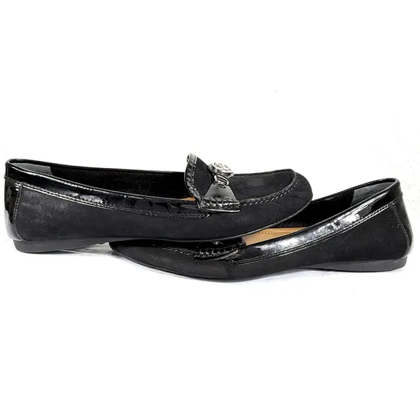 Coach Fonda A2934 Loafers 10B Black Suede Patent Leather Logo Driving Loafers - Image 4