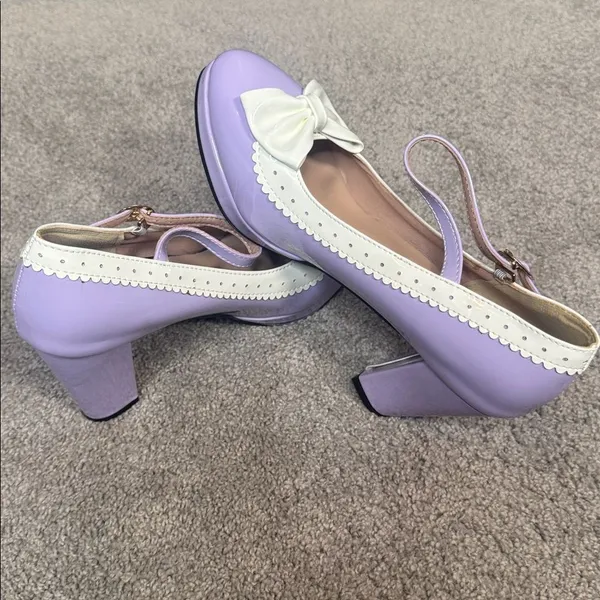 Women’s Purple Chunky Heel Mary Jane Pumps Cute Bow Round Toe Size 8 NEW - Image 9