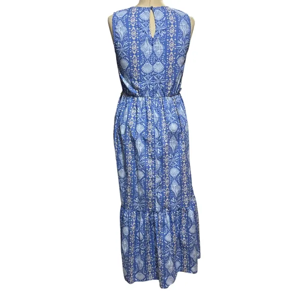 J Crew S Seashell Starfish‎ Coastal Midi Dress Blue Summer Beach Wedding Guest - Image 2