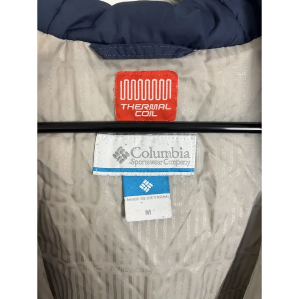 Columbia Navy Fur Hooded Puffer Jacket Coat Medium Thermal Coil - Image 4