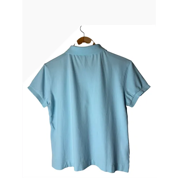 Barbour Polo Shirt Women 12 Blue Short Sleeve Pique Cotton Stretch Logo Preppy - Image 3