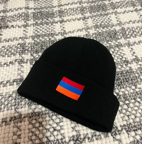 Black Knit Beanie with Armenian Flag Logo Design - Image 7