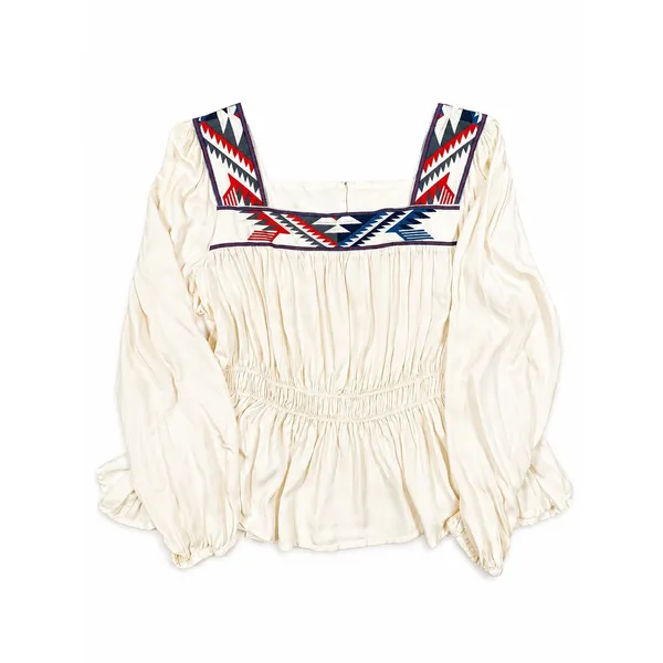 Ariat Chimayo Collection XXL Southwestern Embroidered Peasant Top Western Boho - Image 4