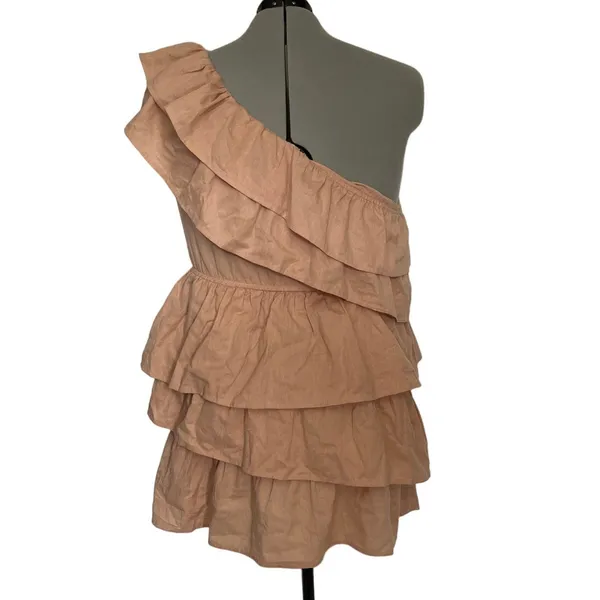 One Shoulder Ruffle Boho Festival Dress Sz14 Neutral Cottagecore Boohoo Y2K New - Image 7