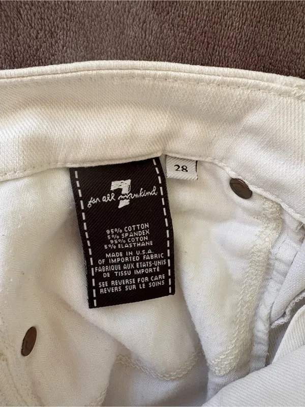 7 For All Mankind Size 28 White Cotton Spandex Logo Boot-Cut Jeans - Image 5