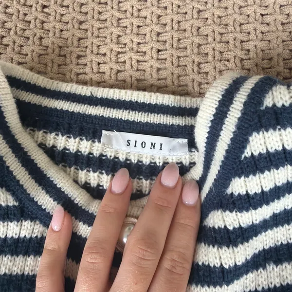 Sioni Navy & White Striped Knit Cardigan - Image 3