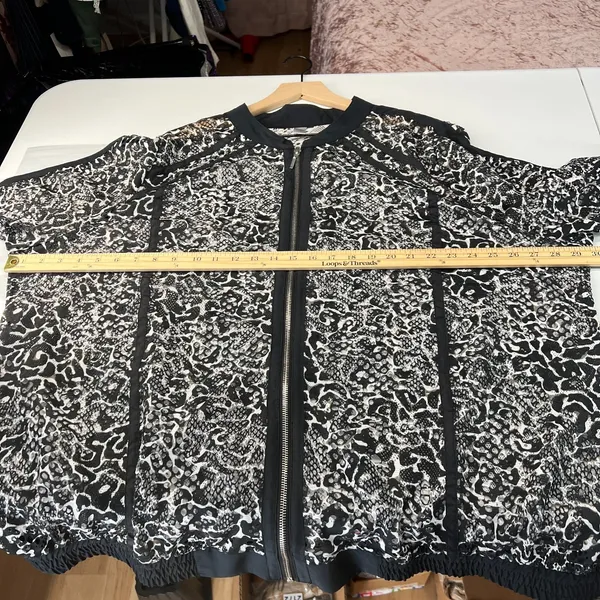 Avenue Sheer Bomber Jacket Womens 26/28 (3X) Black White Leopard Print Full Zip - Image 14