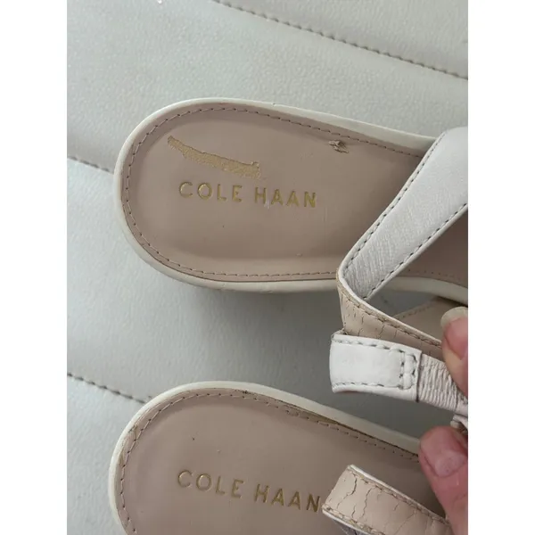 Cole Haan Women Cream Leather Pointed Toe Slingback Block Heel Pumps Size 9 - Image 5