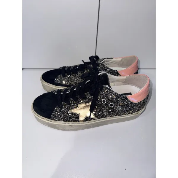 GOLDEN GOOSE Hi Star Glitter Star Black Pink Gold White‎ Women's Sneakers Sz 38 - Image 2