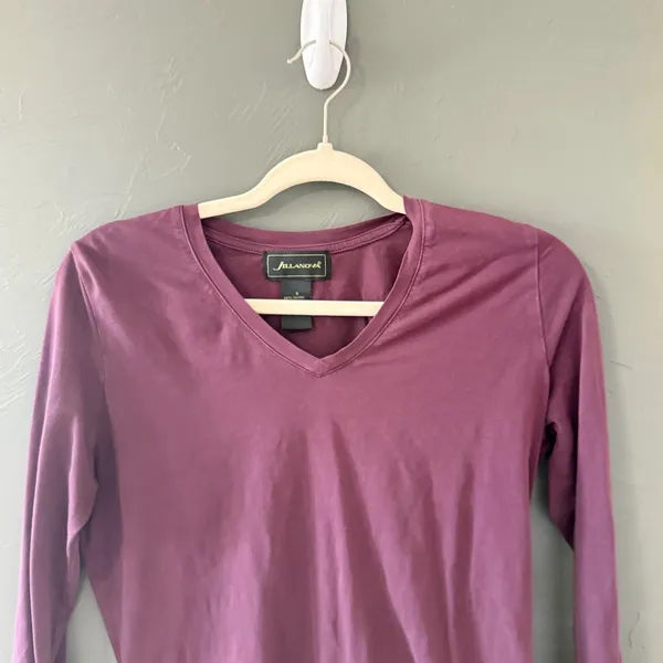 Jillanova Y2k Womens Plum Purple V-Neck Cotton Stretch Top Small Whisigoth‎ - Image 2