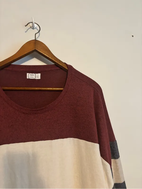 Maurices White Maroon Gray Colorblock Long Sleeve Cozy Tee Shirt - Image 8