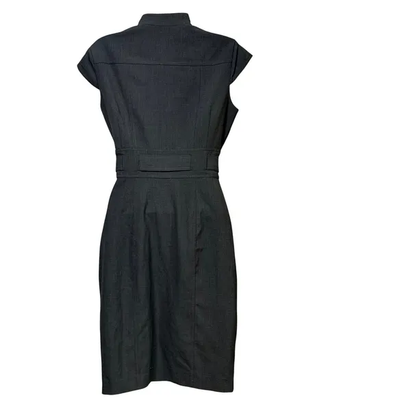 Calvin Klein Womens Charcoal Grey Button Front Belted Cap Sleeve Shirt Dress 4 - Image 4