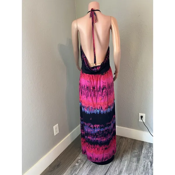 Baby Phat Womens Pink Black tie dye Sexy Flowy Maxi Halter Stretch 2X Dress #196 - Image 10