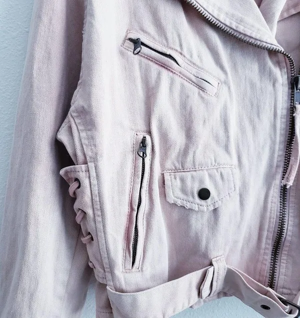 Free People Oversized Rose Moto Denim Jacket - Image 6