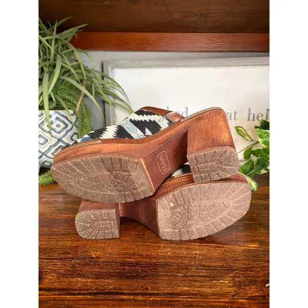 Korks Women 9M Blue Aztec Print Fabric Wood Platform Clog Mules KR0007954 - Image 4